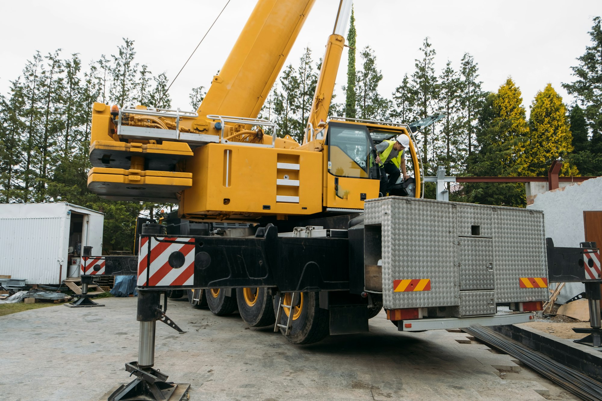 Big building crane on construction site